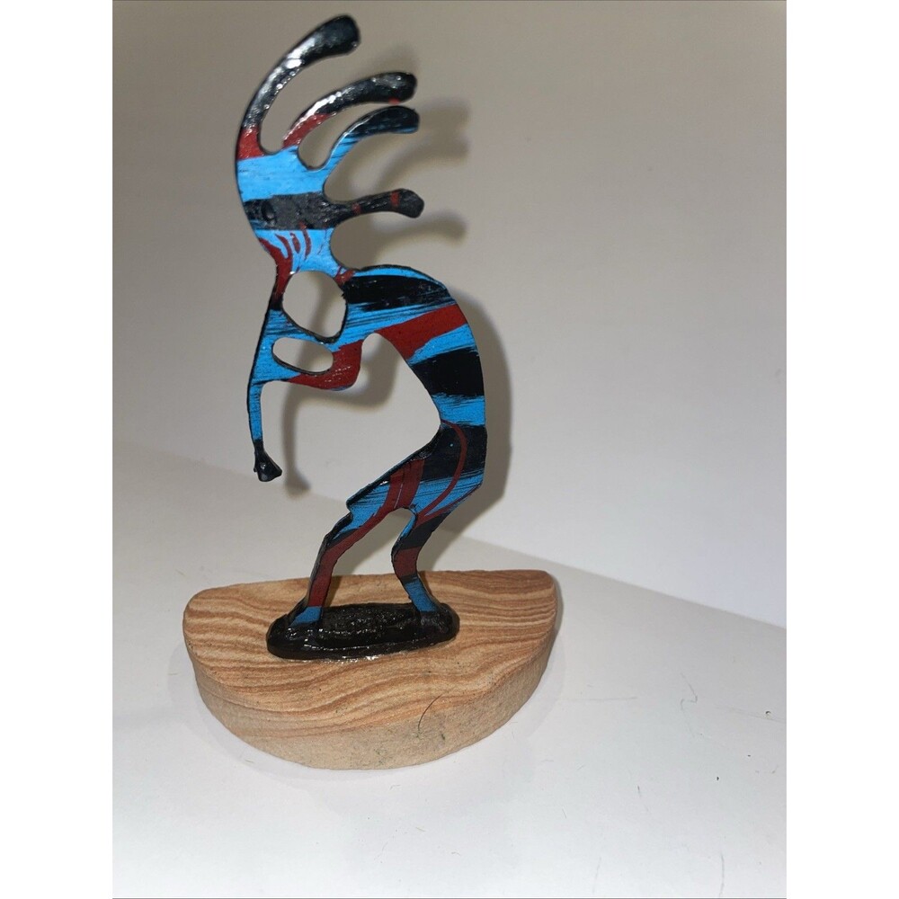 Lazart Kokopelli Metal Art Southwest Enamel Figurine Sandstone Flute Player 5.5”